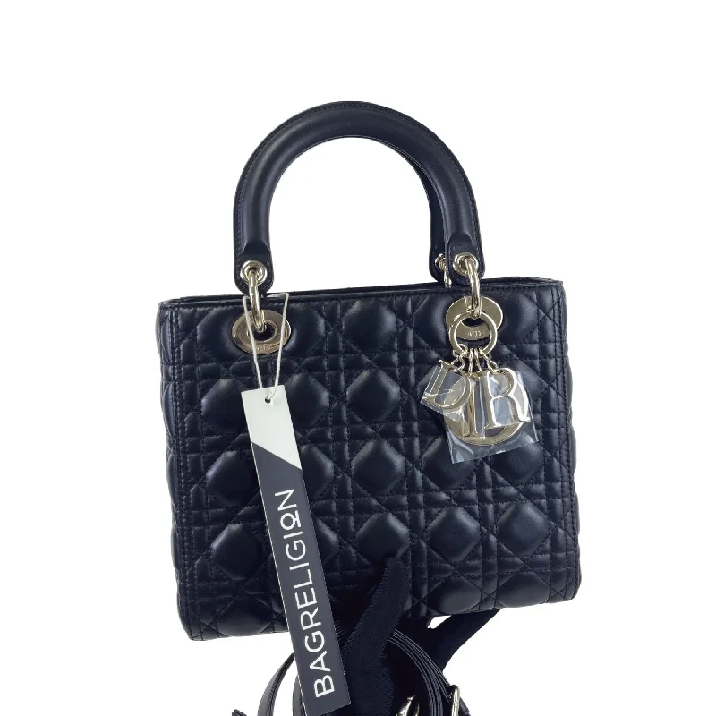 Chanel Handbag with Adjustable Strap for ComfortClassic Lambskin Medium Lady Dior Black SHW