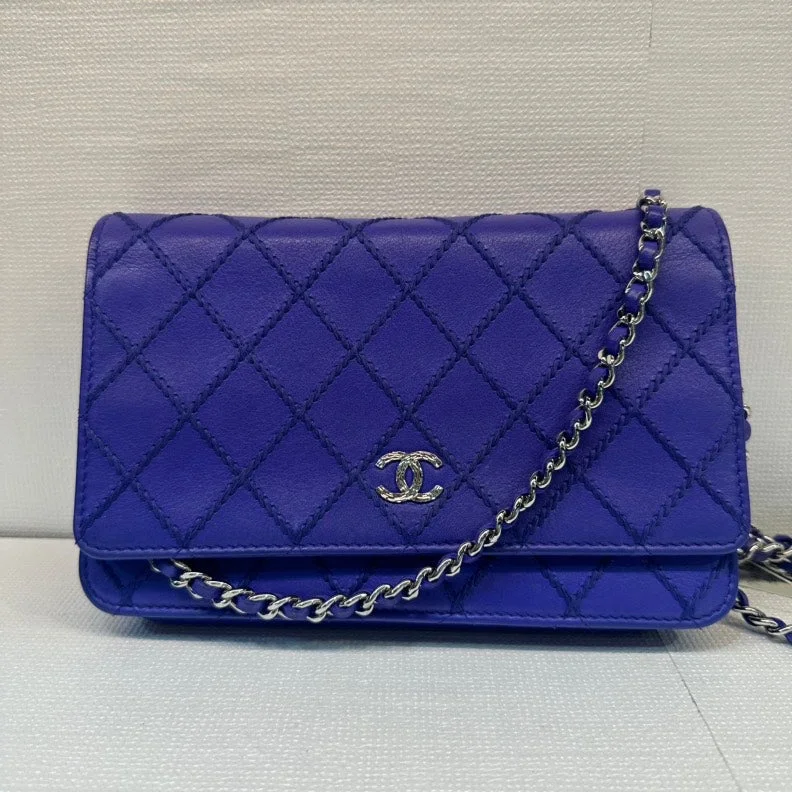 Chanel Vintage Inspired Handbag for Retro LoversChanel Calfskin Blue Wallet On Chain Quilted