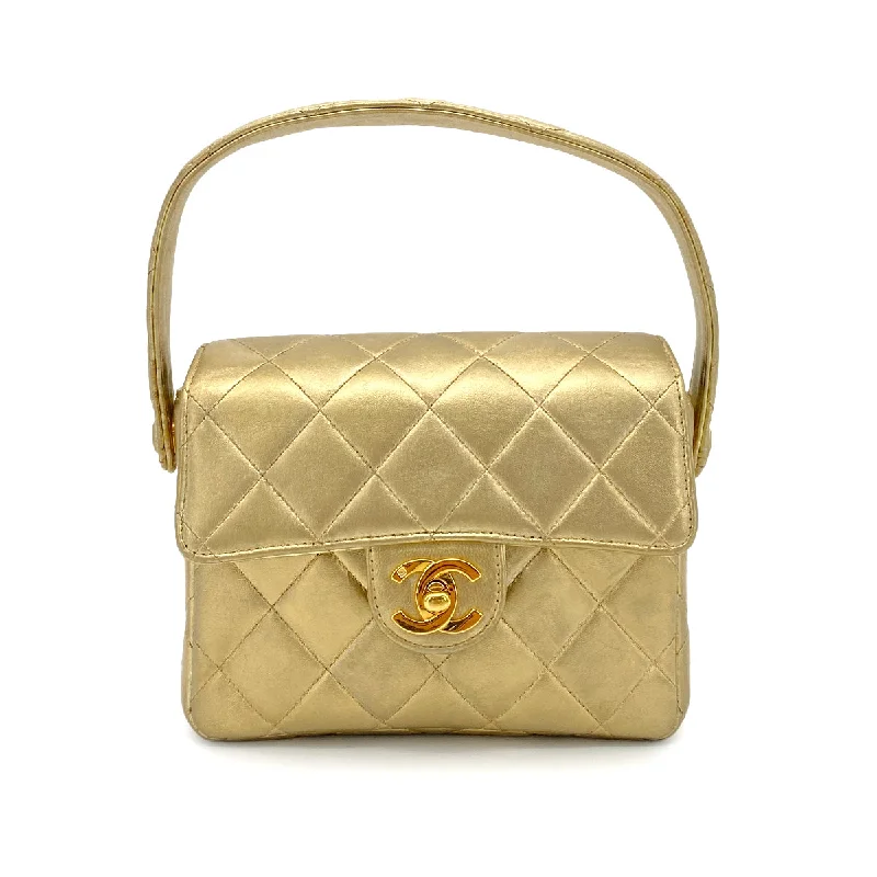 Chanel Designer Handbag with Unique DesignCHANEL VINTAGE MATELASSE HAND BAG GOLD LAMB SKIN 90260185