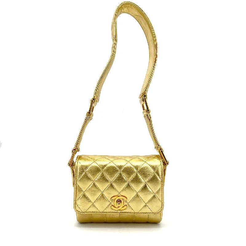 Chanel Designer Handbag with Unique DesignCHANEL VINTAGE MINI MATELASSE CHAIN SHOULDER BAG METALLIC GOLD LAMB SKIN 90261220