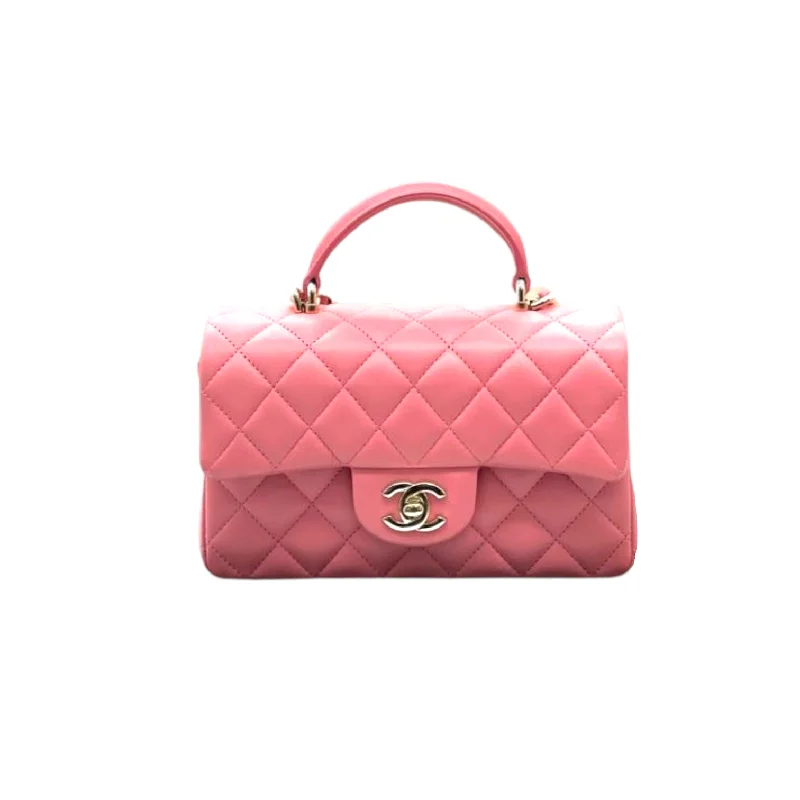 Chanel Colorful Handbag for Spring OutfitsMini Rectangle Top Handle Lambskin Pink GHW