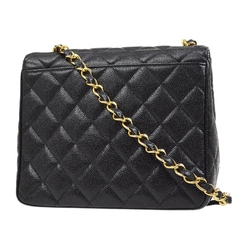 Chanel Small Crossbody Bag for TravelCHANEL 1994-1996 Big CC Straight Flap Bag Medium Black Caviar 84105