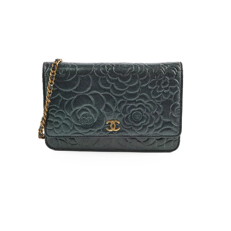 Chanel Limited Edition Handbag for CollectorsChanel Camelia Embossed Wallet On Chain WOC Irrdescent Green