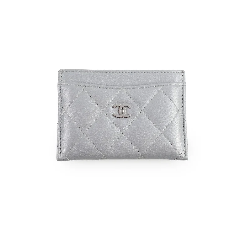 Chanel Handbag with Adjustable Strap for ComfortChanel Cardholder Metalic Grey Microchip