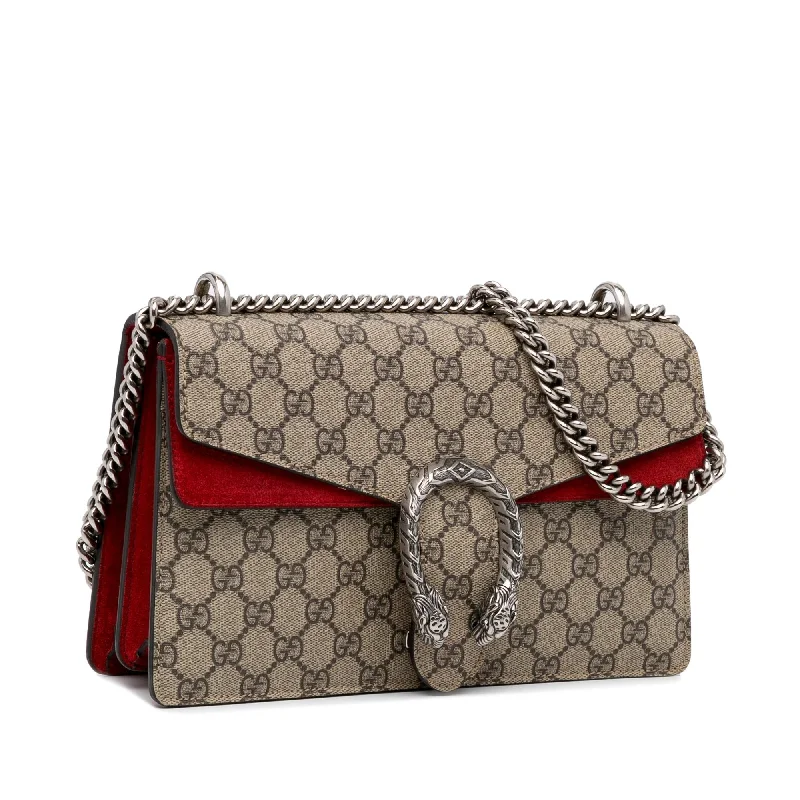 Women Gucci Sylvie bags featuring the signature web stripeGucci Small GG Supreme Dionysus Shoulder Bag (SHG-v7SDj4)