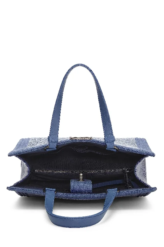 Chanel Designer Handbag with Unique DesignChanel,  Blue Denim Chevron Boy Shopping Tote Large, Blue