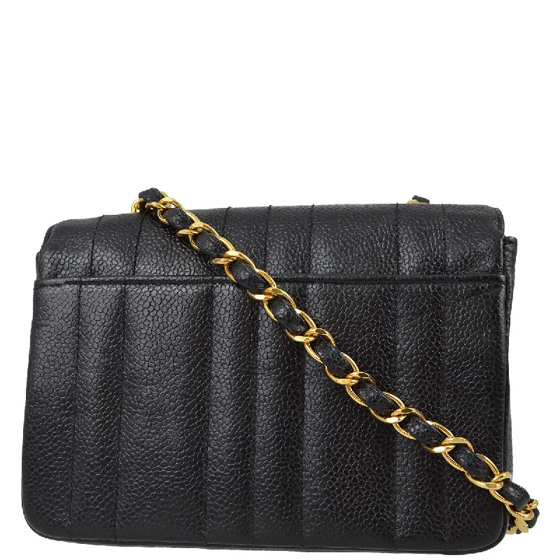 Chanel New Arrival Handbag with Gold HardwareChanel * 1994-1996 Black Caviar Mini Vertical Stitch Straight Flap Bag