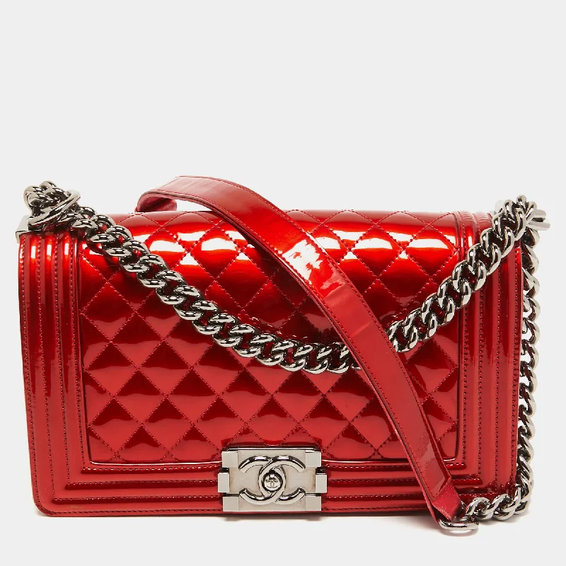 Chanel New Arrival Handbag with Gold HardwareChanel Leboy Red Patent Leather Handbag Medium Quilted Chain Strap