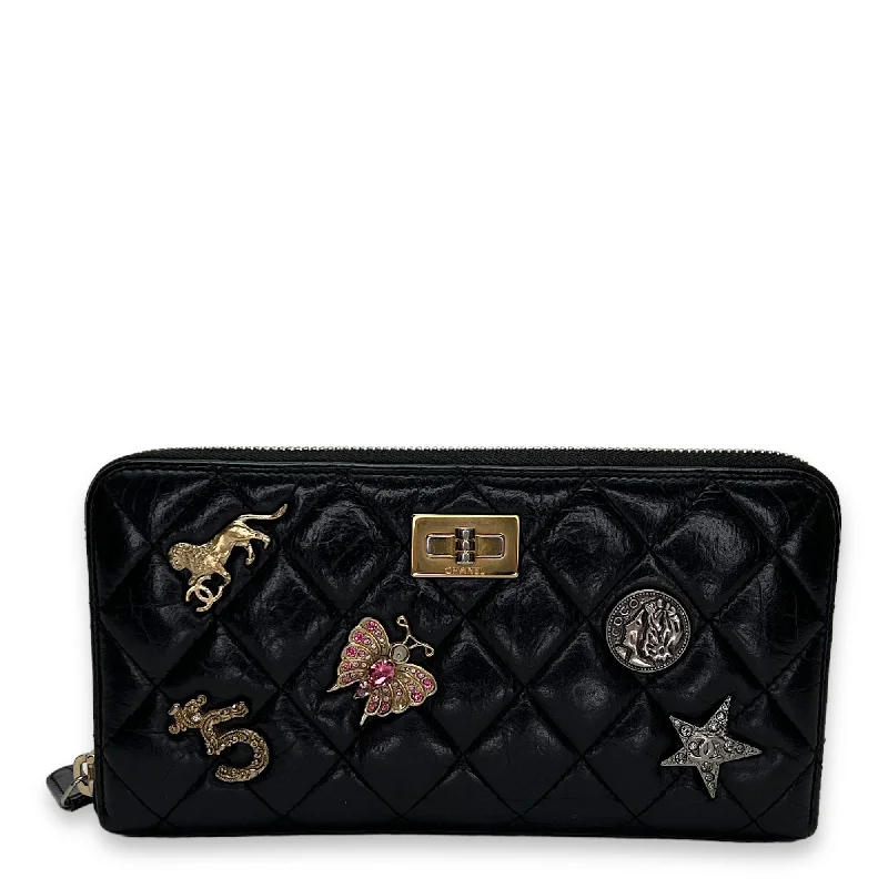 Chanel All - Match Handbag for Versatile StylingChanel Embellished  Wallet Long Black in Distressed Leather , Gold Hardware C2408-000393DT