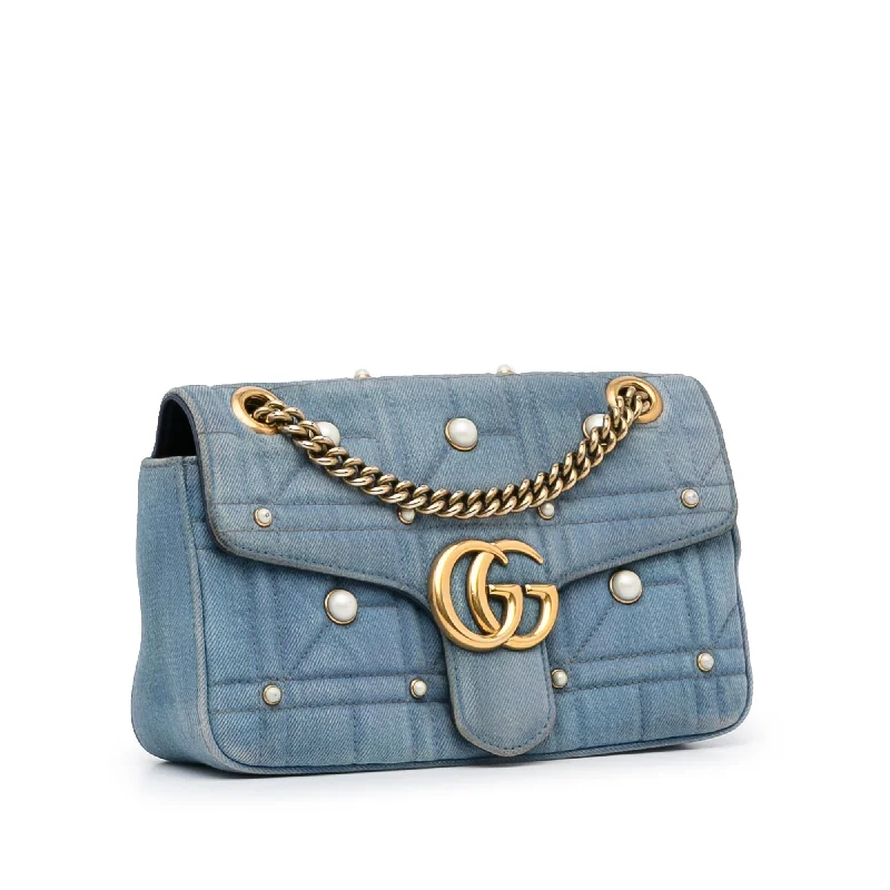 Medium - sized Women Gucci handbags for everyday useGucci GG Marmont Pearl Studded Matelasse Crossbody (SHG-lB59yk)