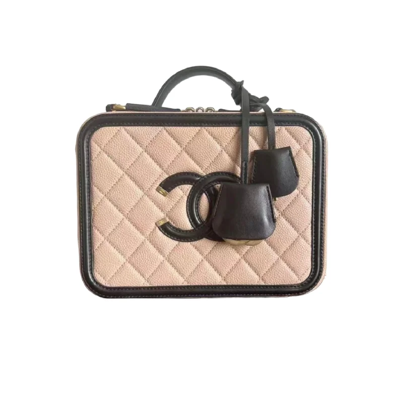 Chanel Handbag with Adjustable Strap for ComfortCC Medium Caviar Quilted Vanity Case Beige GHW