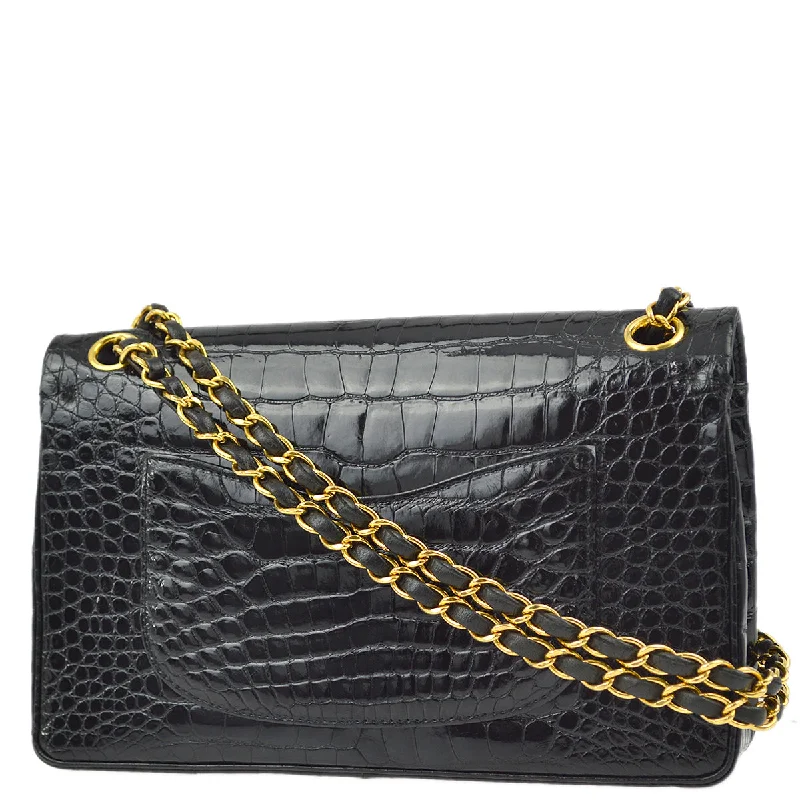 Chanel New Arrival Handbag with Gold HardwareChanel * Black Crocodile Medium Classic Double Flap Shoulder Bag