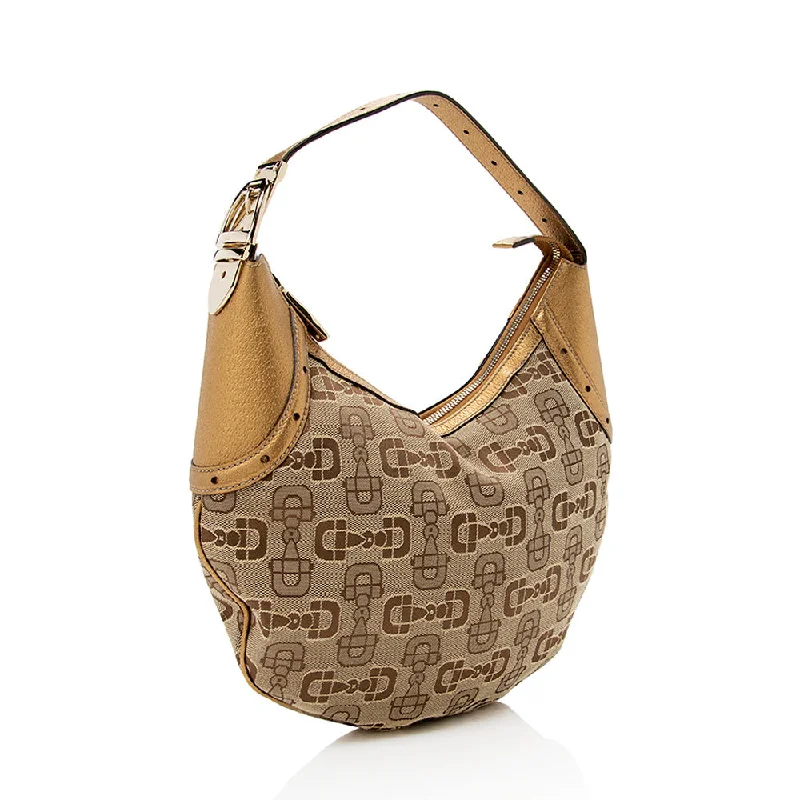 Women Gucci bags with a snap - button closure and a decorative charmGucci GG Canvas Horsebit Glam Hobo - FINAL SALE (SHF-14864)