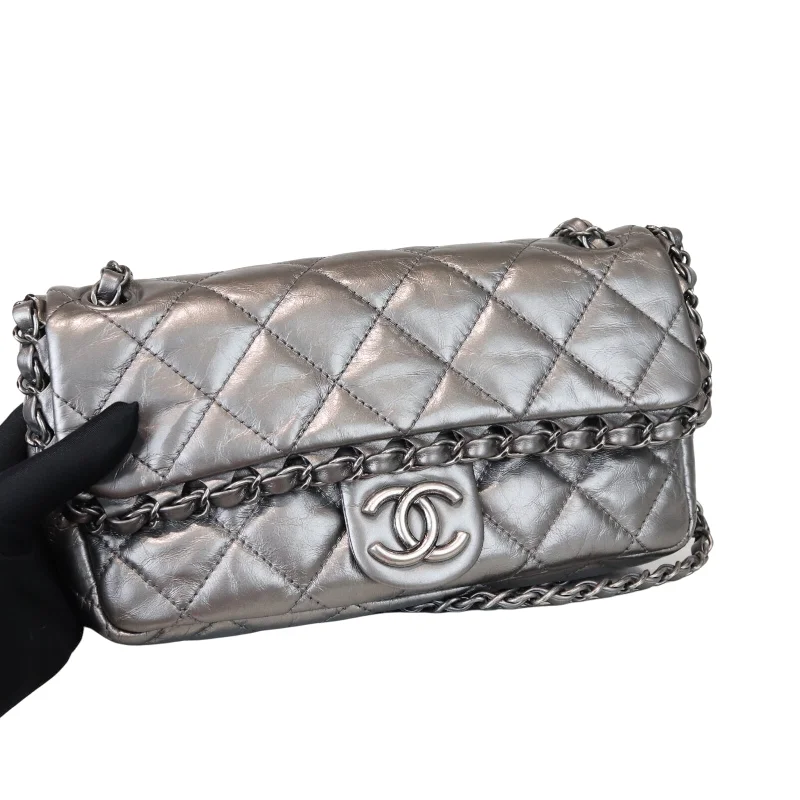 Chanel Small Crossbody Bag for TravelMettalic Chain Around Medium Flap Silver RHW