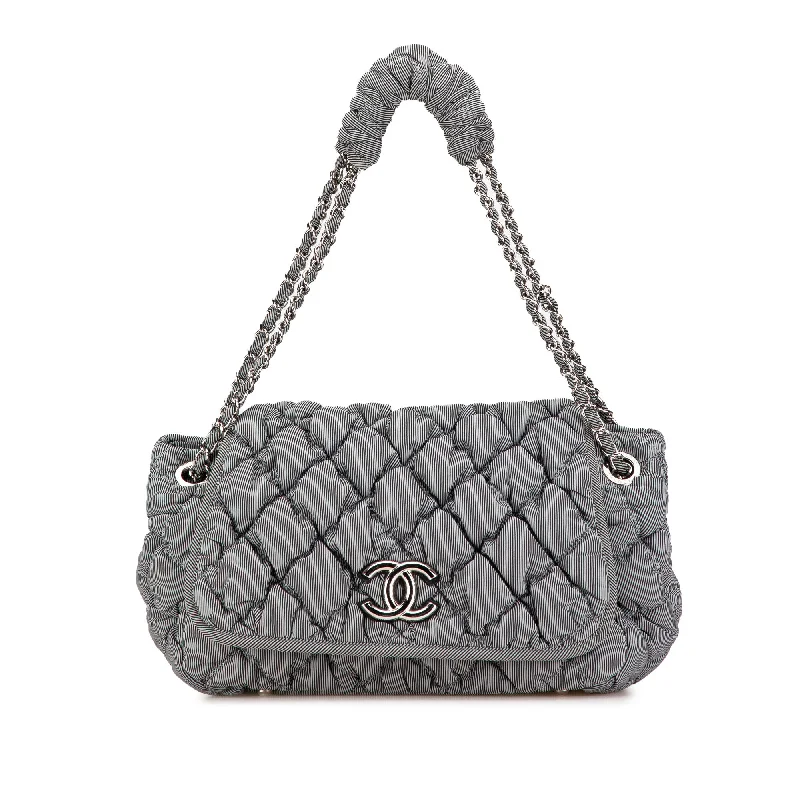 Chanel Handbag with Adjustable Strap for ComfortGray Chanel Nylon Quilted Bubble Accordion Chain Flap Shoulder Bag