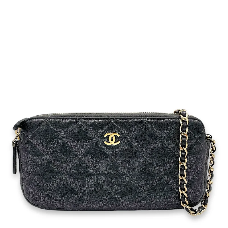 Chanel Small Crossbody Bag for TravelChanel Double Zipped Clutch Iridescent  in Caviar Leather, Gold hardware S2409-001323CH