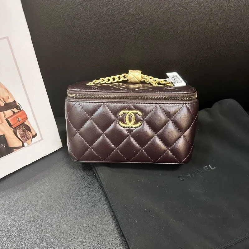 Chanel Medium Tote Bag for Office LadiesChanel Brown Quilted Leather Cosmetic Box Bag Chip Model