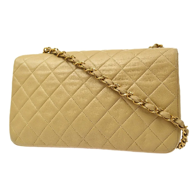 Chanel Quilted Leather Shoulder Bag for FashionistasCHANEL 1989-1991 Turnlock Full Flap Small Beige Lambskin 60396