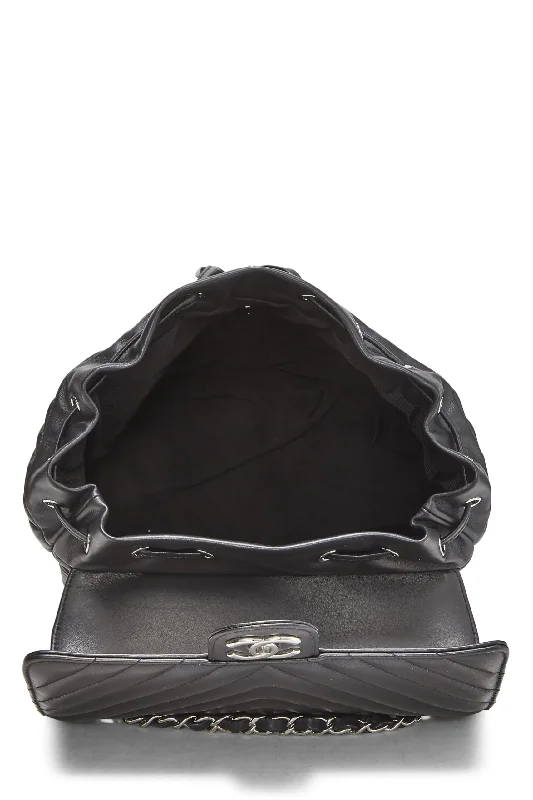 Chanel Designer Handbag with Unique DesignChanel,  Black Chevron Lambskin Urban Spirit Backpack, Black