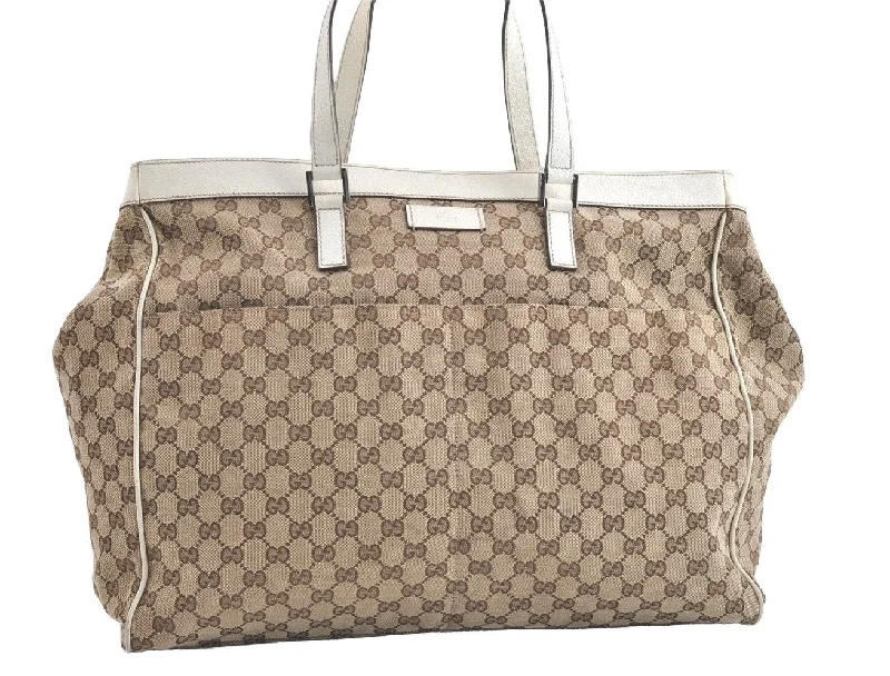 Gucci tote bags for women with a printed Gucci logoAuthentic GUCCI Vintage Shoulder Tote Bag GG Canvas Leather 153213 Brown 7866J