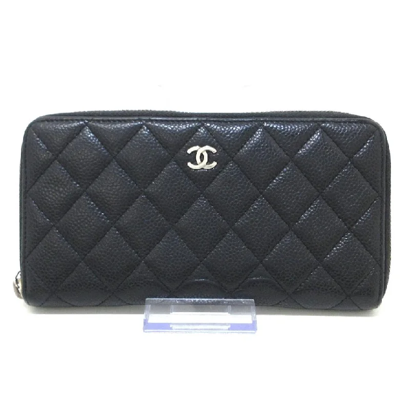 Chanel Handbag with Adjustable Strap for ComfortChanel Matelasse Black Leather Quilted Zip Around Wallet Medium Size