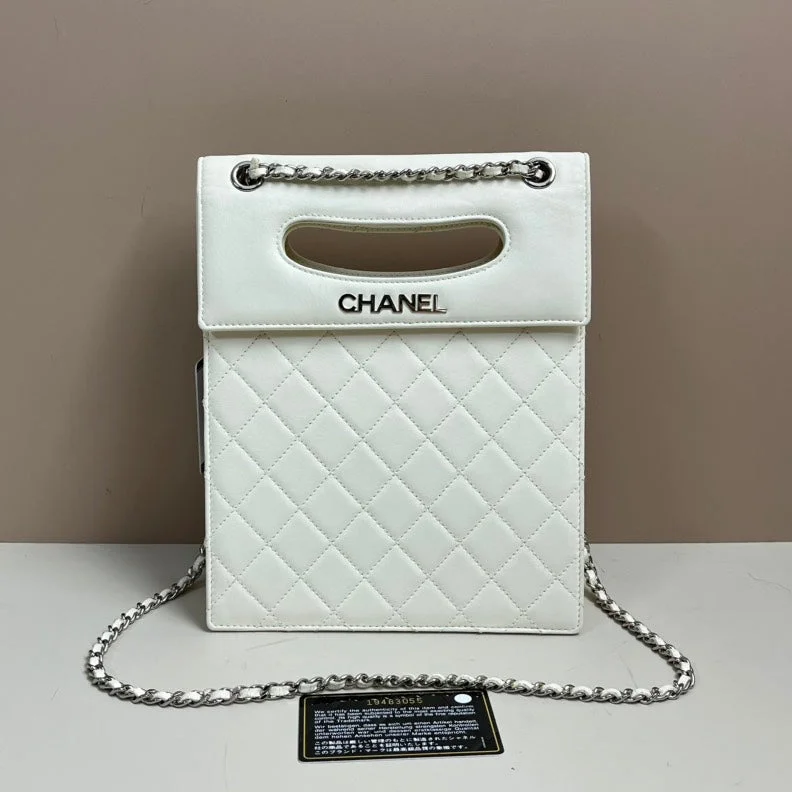 Chanel Handbag with Adjustable Strap for ComfortChanel White Lambskin 2Way Chain Bag Quilted