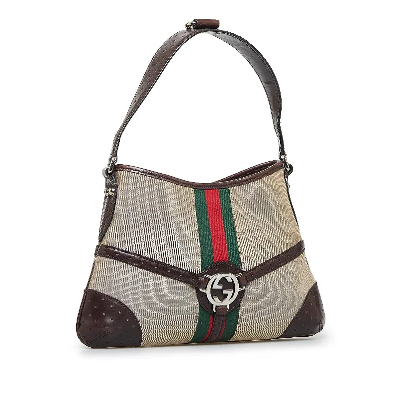 Women Gucci bags with a snap - button closure and a decorative charmGucci Reins Web Shoulder Bag (SHG-2amAPb)