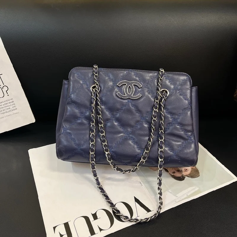 Chanel New Arrival Handbag with Gold HardwareChanel Blue Silver Quilted Leather Tote Bag Medium