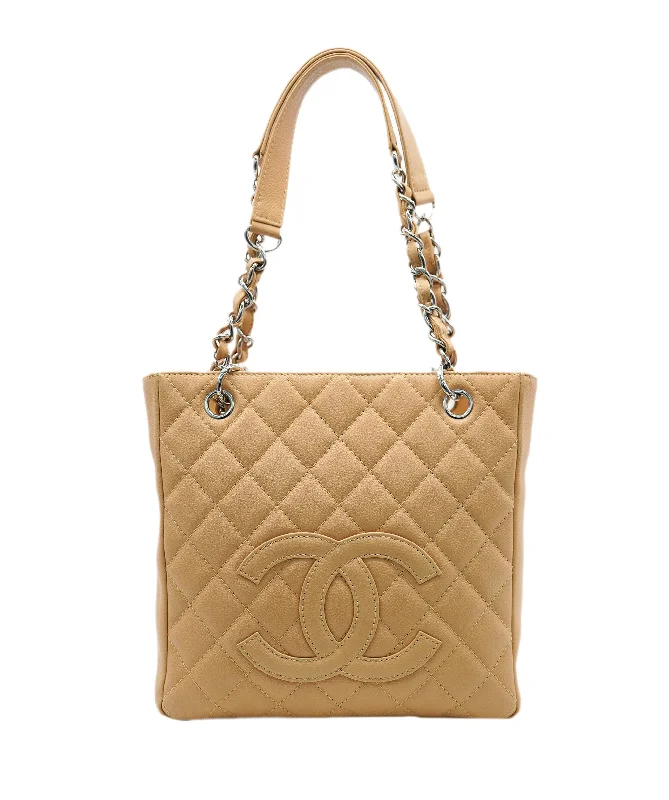 Chanel Lightweight Handbag for Daily ErrandsCHANEL VINTAGE PST TOTE BAG BEIGE CAVIAR SKIN DBXS2163