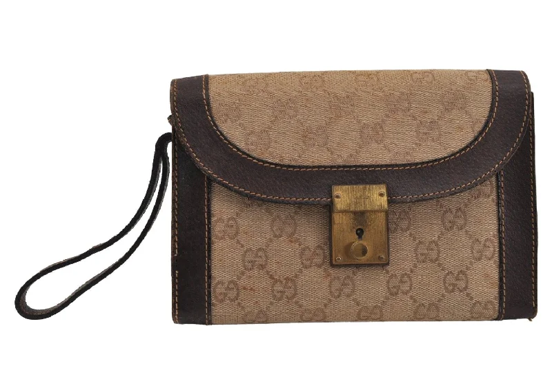 Gucci Marmont bags for women with quilted leather exteriorsAuthentic GUCCI Clutch Hand Bag Purse GG Canvas Leather Beige 9316J