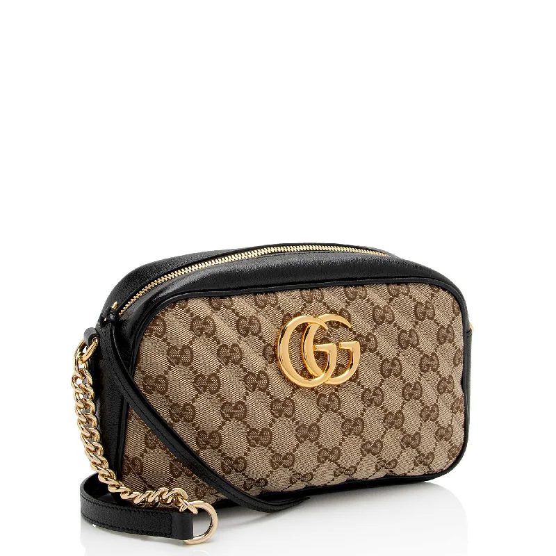 Women Gucci bags with a front - flap pocket for quick - access itemsGucci GG Canvas GG Marmont Small Shoulder Bag (OkDG16)