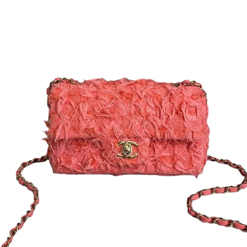 Chanel Classic Flap Bag for Evening PartyTweed Mini Rectangular Red GHW