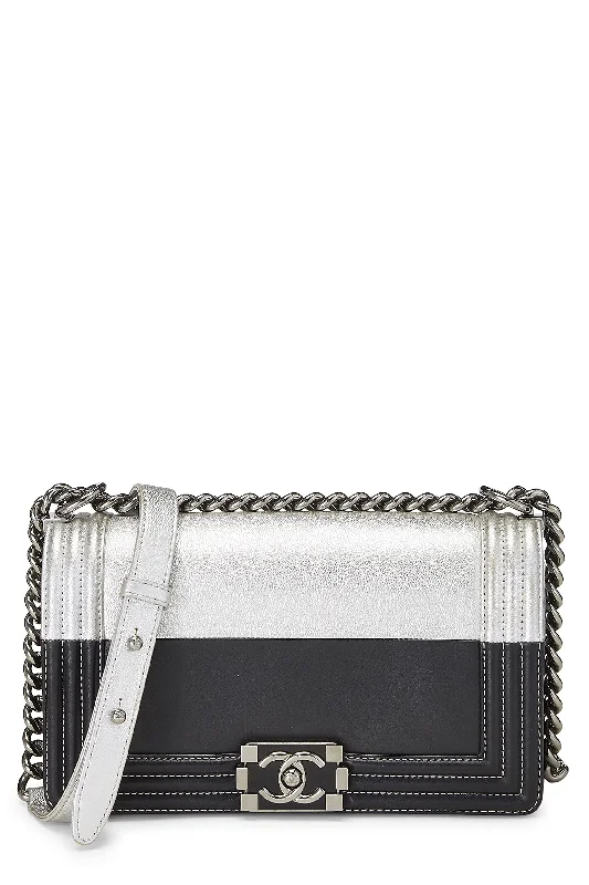 Chanel Chain Strap Handbag for Everyday UseChanel,  Black & Metallic Silver Bi-Color Calfskin Boy Bag Medium, Multi