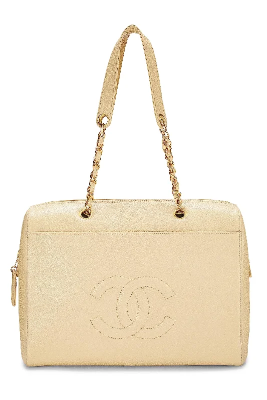 Chanel Quilted Leather Shoulder Bag for FashionistasChanel,  Beige Caviar Zip Tote Small, Beige