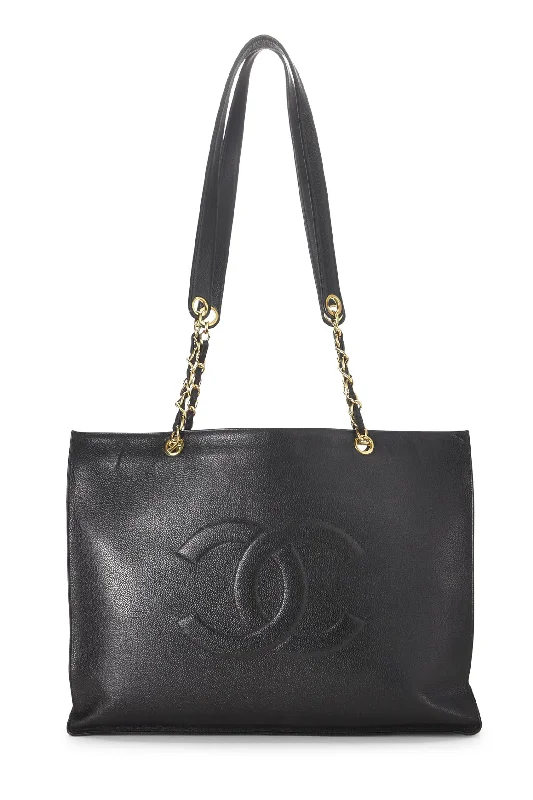 Chanel Black Handbag for Business MeetingsChanel,  Black Caviar Flat Chain Handle Tote Medium, Black