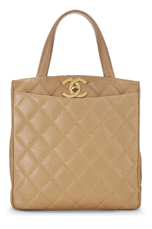 Chanel All - Match Handbag for Versatile StylingChanel,  Beige Quilted Caviar Turnlock Handbag, Beige